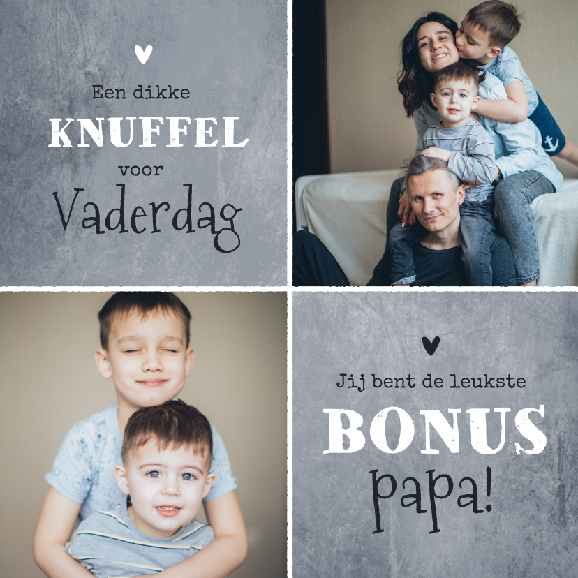 Vaderdag kaarten - Vaderdagkaart dikke knuffel bonuspapa foto betonlook