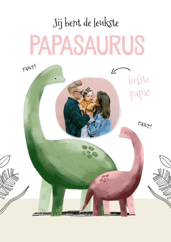 Vaderdag kaarten - Vaderdagkaart dochter leukste papasaurus dino's met foto