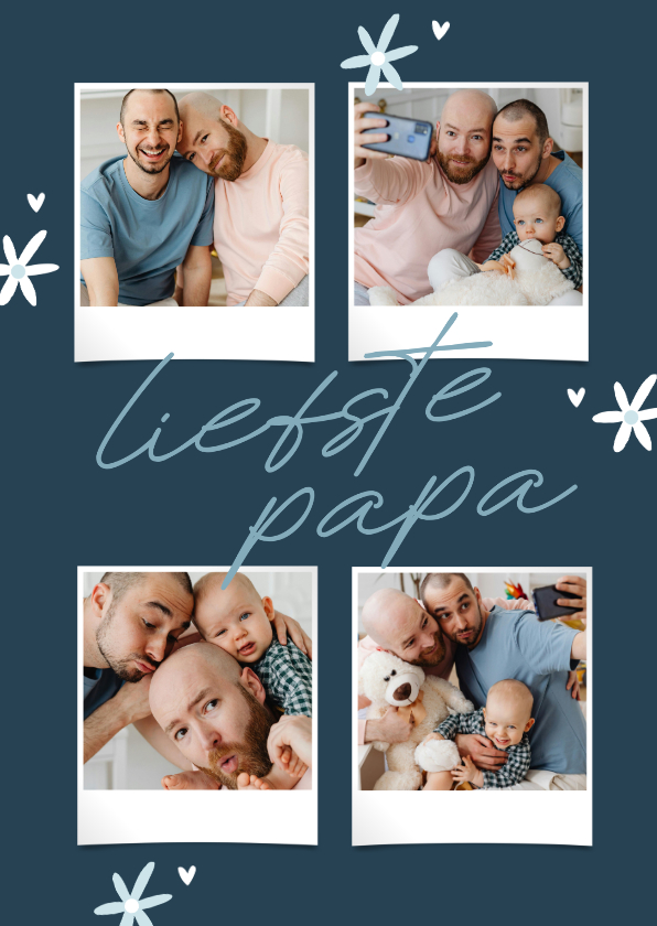 Vaderdagkaart fotocollage blauw liefste papa bloemetjes - Vaderdag kaarten Vaderdag kaarten - Vaderdagkaart fotocollage blauw liefste papa bloemetjes