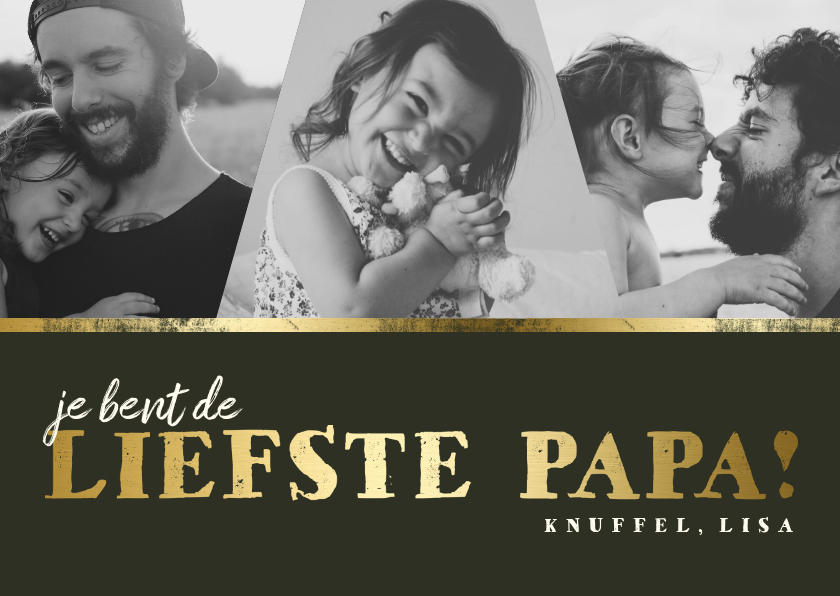 Vaderdagkaart fotocollage 'liefste papa' goud - Vaderdag kaarten Vaderdag kaarten - Vaderdagkaart fotocollage 'liefste papa' goud