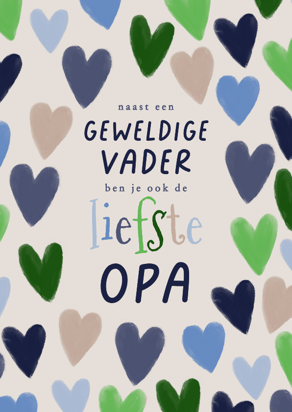 Vaderdag kaarten - Vaderdagkaart geweldige vader en opa kleurrijke hartjes