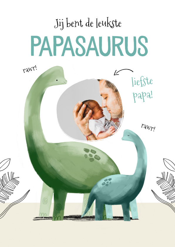 Vaderdag kaarten - Vaderdagkaart leukste papasaurus dino's met foto zoon