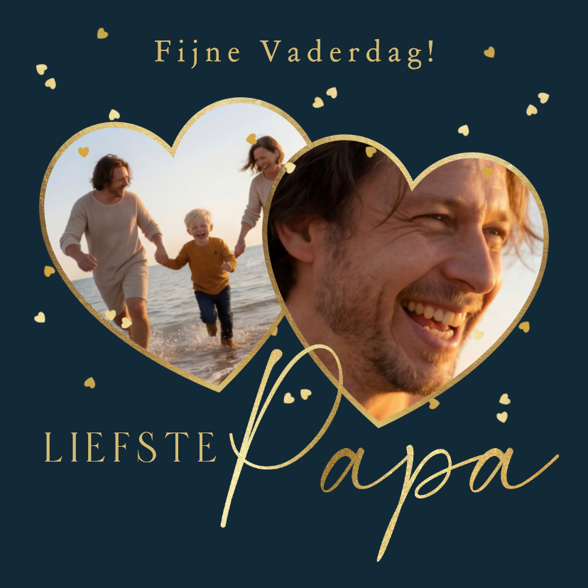 Vaderdag kaarten - Vaderdagkaart liefste papa 2 fotokader harten gouden rand