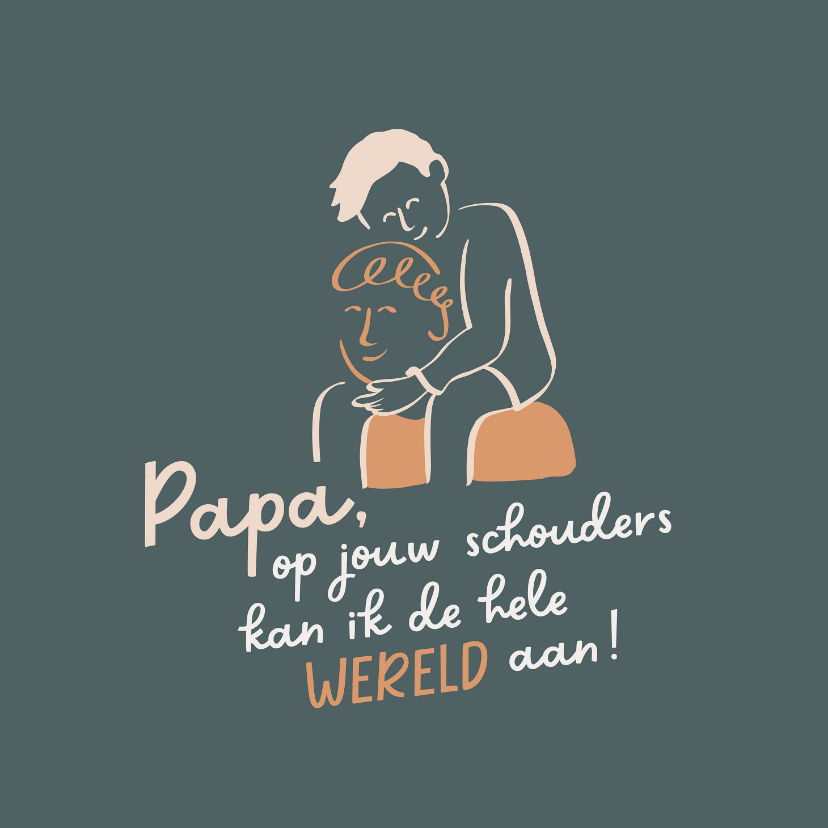 Vaderdag kaarten - Vaderdagkaart lijntekening jongen op schouders