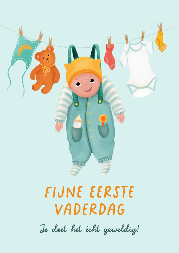 Vaderdag kaarten - Vaderdagkaart met baby aan waslijn
