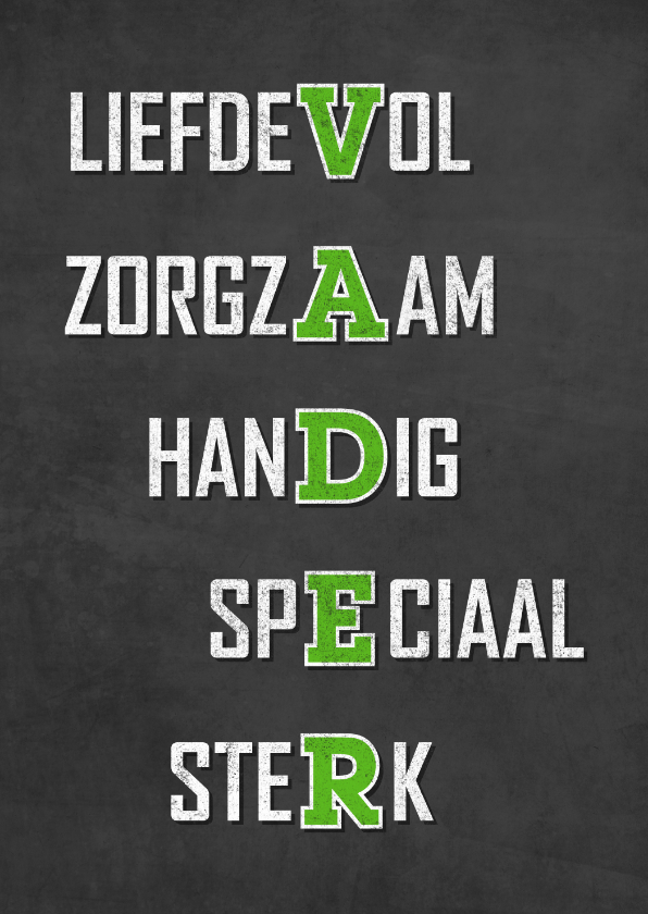 Vaderdagkaart met eigenschappen van VADER op krijtbord - Vaderdag kaarten Vaderdag kaarten - Vaderdagkaart met eigenschappen van VADER op krijtbord