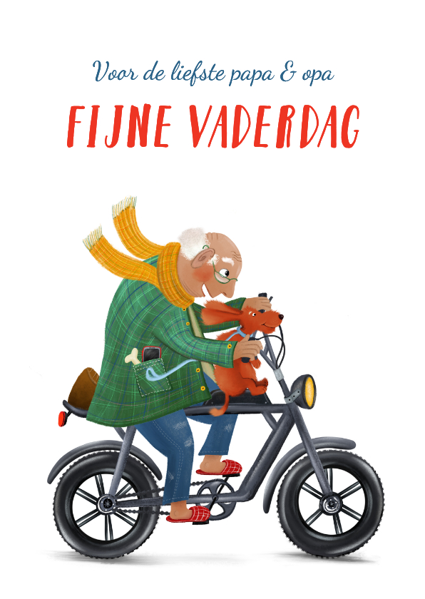 Vaderdagkaart met oudere meneer op fatbike - Vaderdag kaarten Vaderdag kaarten - Vaderdagkaart met oudere meneer op fatbike