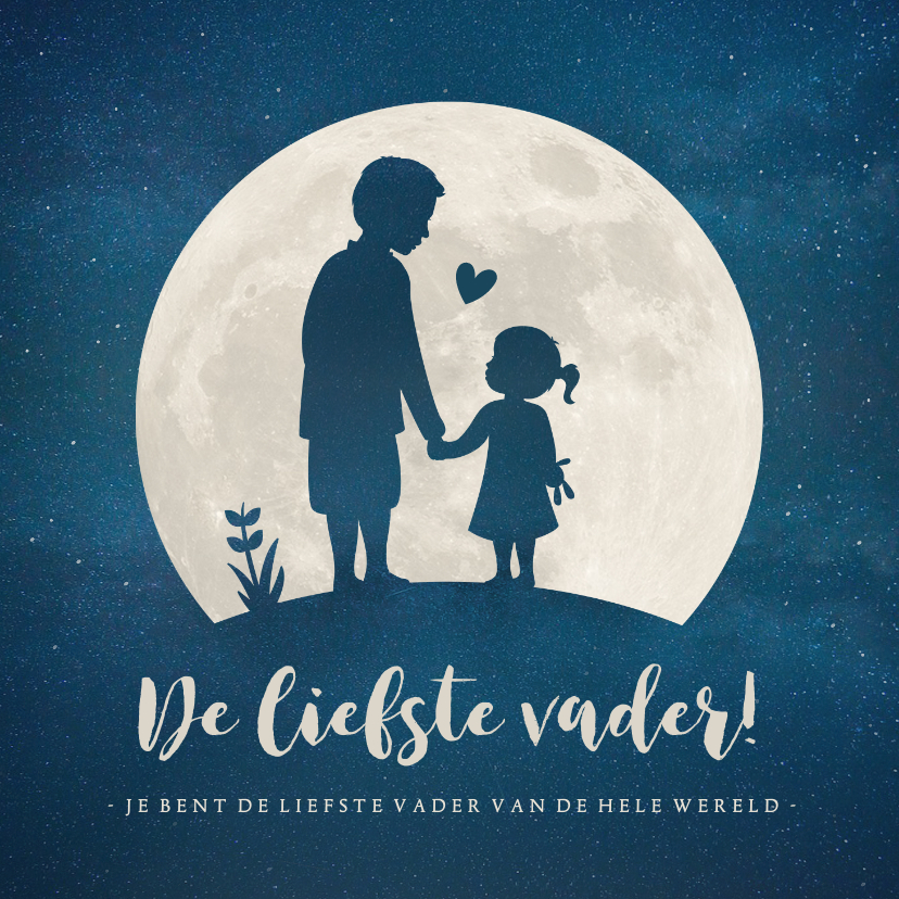 Vaderdag kaarten - Vaderdagkaart met silhouet van vader en dochter in maan