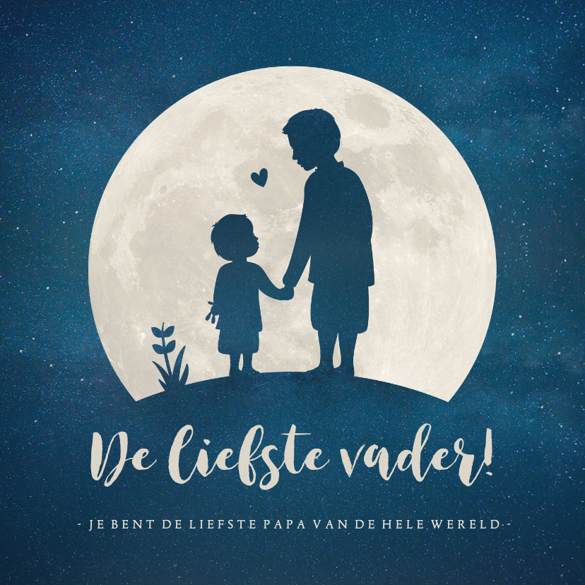 Vaderdag kaarten - Vaderdagkaart met silhouet van vader en zoon in volle maan