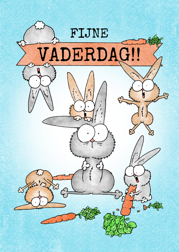 Vaderdag kaarten - Vaderdagkaart met vader konijn en veel vrolijke konijntjes