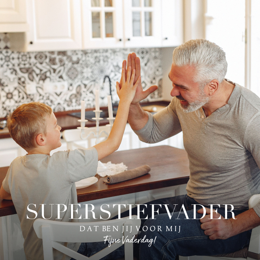Vaderdag kaarten - Vaderdagkaart 'super stiefvader' met grote foto en tekst