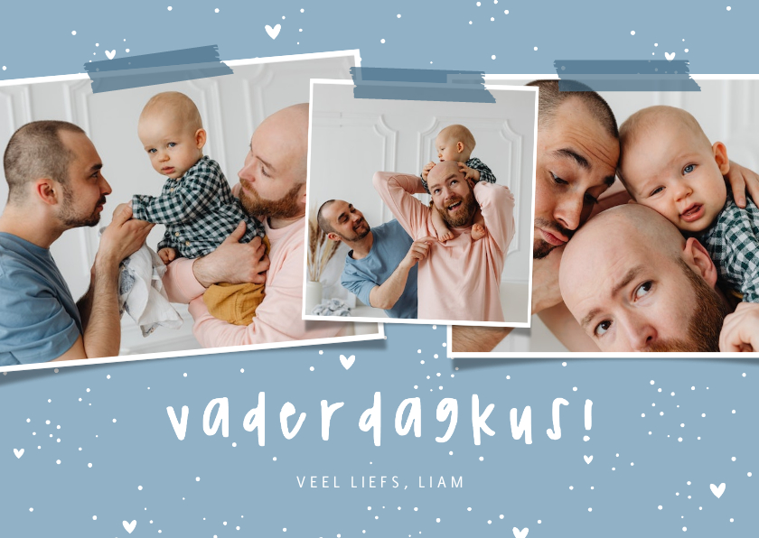 Vaderdag kaarten - Vaderdagkaart vaderdagkus hartjes met 3 foto's