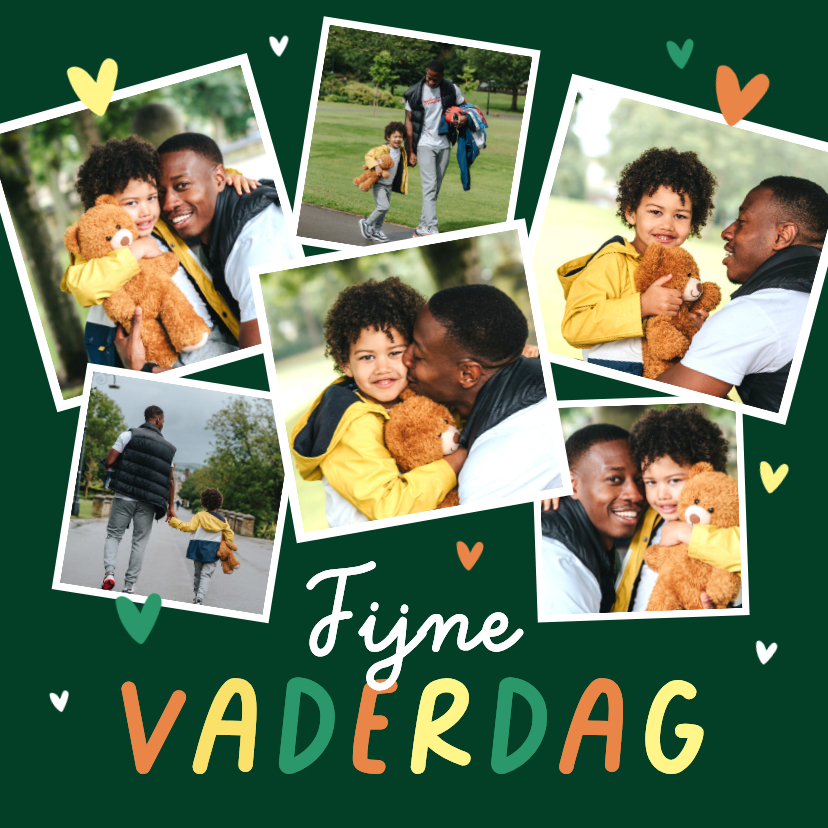 Vaderdag kaarten - Vaderdagkaart vrolijk fotocollage hartjes fijne Vaderdag