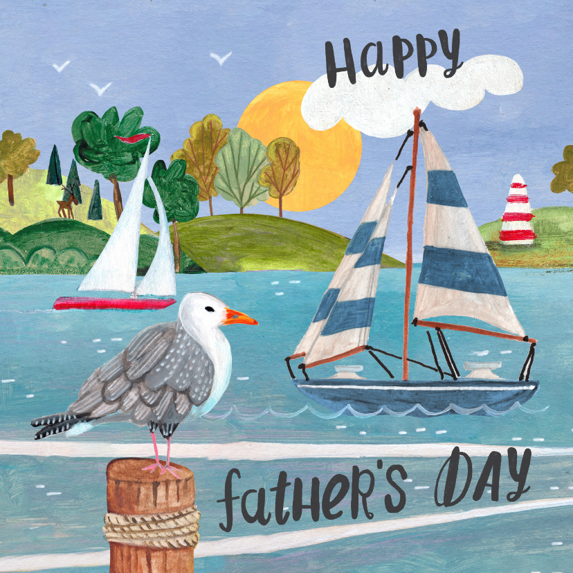 Vaderdag kaarten - Vaderdagkaart zeilboot op het water