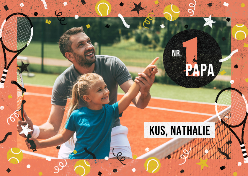 Vaderdag kaarten - Vrolijke vaderdagkaart met tennis thema