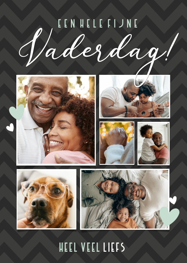 Vaderdag kaarten - Zwarte fotocollage vaderdagkaart met 6 eigen foto's