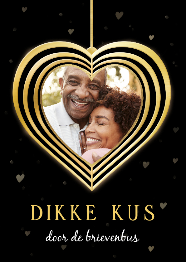 Vaderdag kaarten - Zwarte vaderdagkaart met gouden hart windvanger en foto