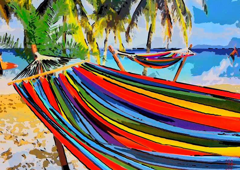 Beach Fun - Hangmat - Vakantiekaarten Vakantiekaarten - Beach Fun - Hangmat