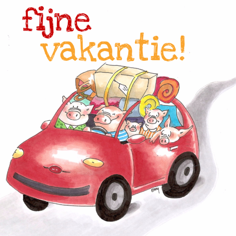 fijne vakantie Auto Varkens - Vakantiekaarten Vakantiekaarten - fijne vakantie Auto Varkens