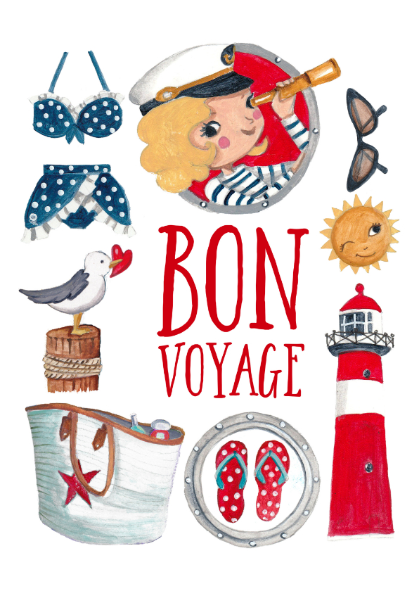 Vakantiekaarten - Fijne vakantie bon voyage franse strand vakantie