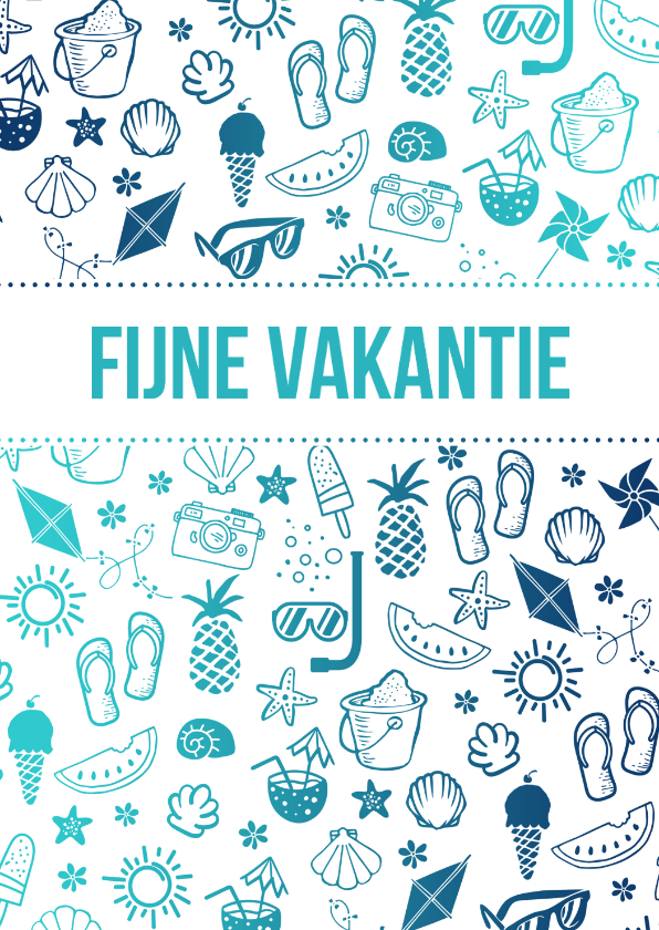 Vakantiekaarten - Fijne vakantie illustraties verloop van navy naar aqua