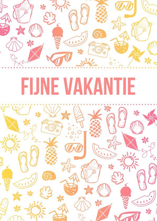 Vakantiekaarten - Fijne vakantie illustraties verloop van pink naar geel