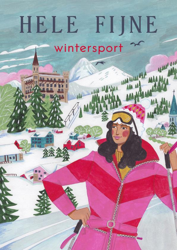 Vakantiekaarten - Fijne vakantie wintersport vrouw berg landschap Gstaad