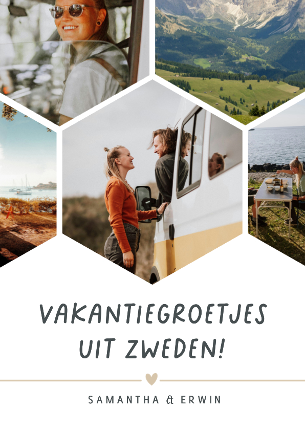 Fotocollage vakantiekaart met hexagon foto's - Vakantiekaarten Vakantiekaarten - Fotocollage vakantiekaart met hexagon foto's