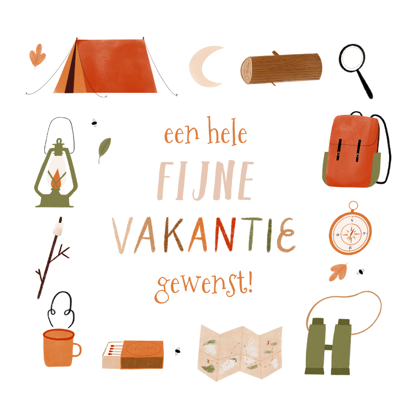 Vakantiekaarten - Hippe vakantiekaart fijne vakantie kampeer spullen