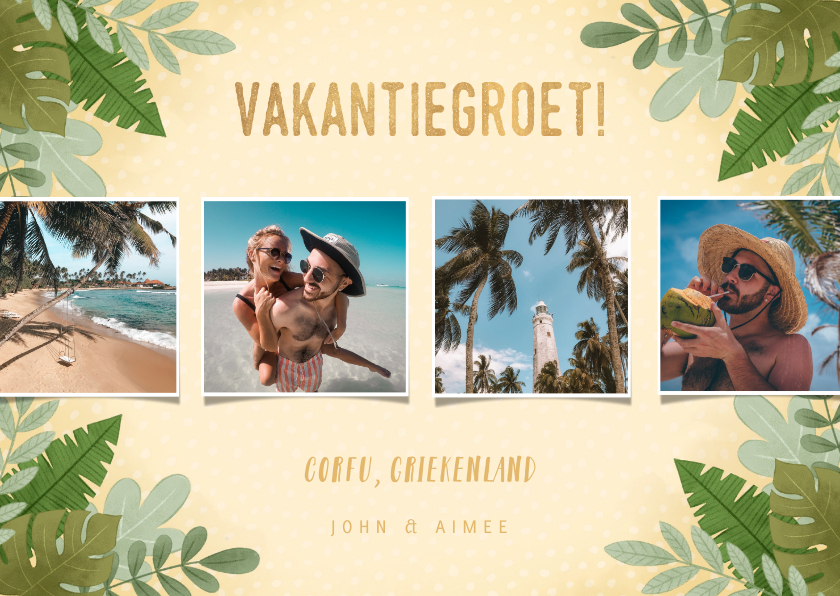 Vakantiekaarten - Hippe vakantiekaart fotocollage junglebladeren vakantiegroet