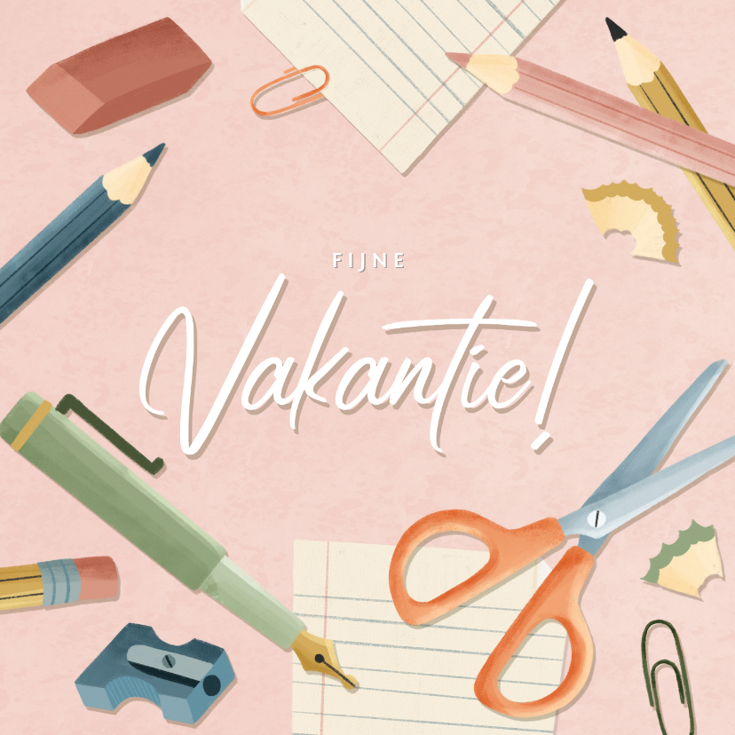Leuke vakantiekaart fijne vakantie en schoolspullen - Vakantiekaarten Vakantiekaarten - Leuke vakantiekaart fijne vakantie en schoolspullen