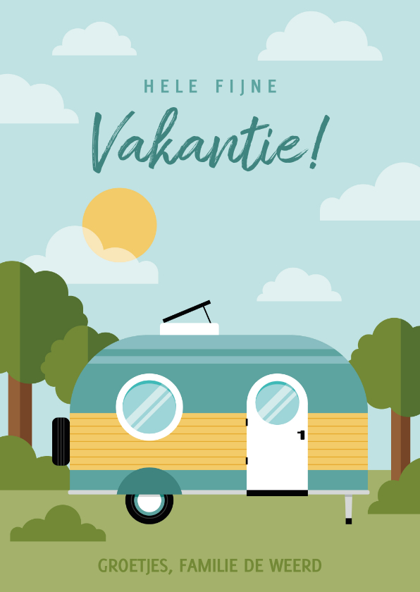 Vakantiekaarten - Leuke vakantiekaart met caravan en omgeving