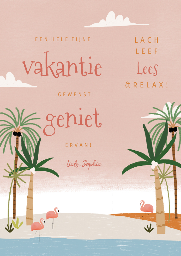 Vakantiekaarten - Leuke vakantiekaart tropische boekenlegger met flamingo's