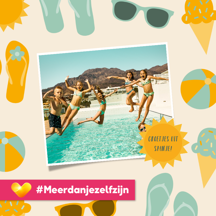 Neckermann vakantiekaart met zomerse figuren en eigen foto - Vakantiekaarten Vakantiekaarten - Neckermann vakantiekaart met zomerse figuren en eigen foto