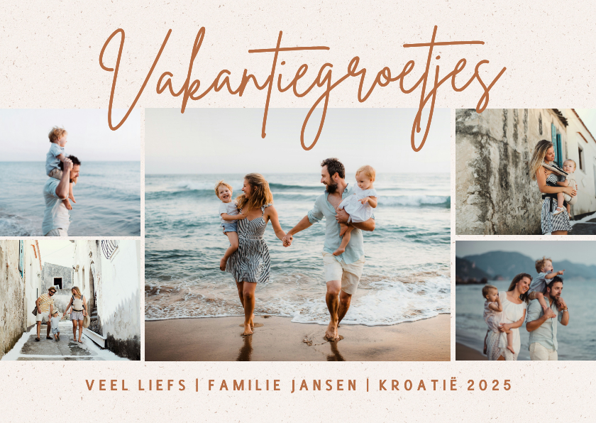 Stijlvolle ansichtkaart vakantie fotocollage beige - Vakantiekaarten Vakantiekaarten - Stijlvolle ansichtkaart vakantie fotocollage beige