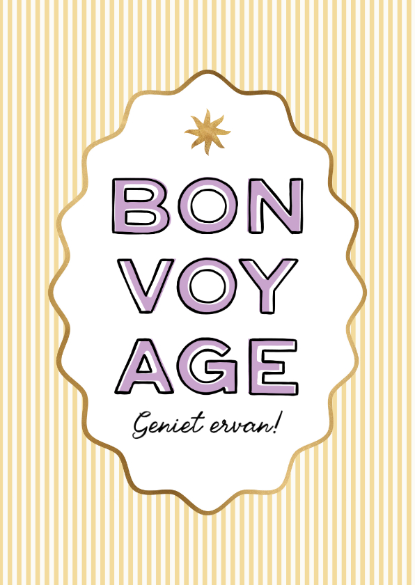 Vakantiekaarten - Trendy vakantiekaart bon voyage streeppatroon zon goud