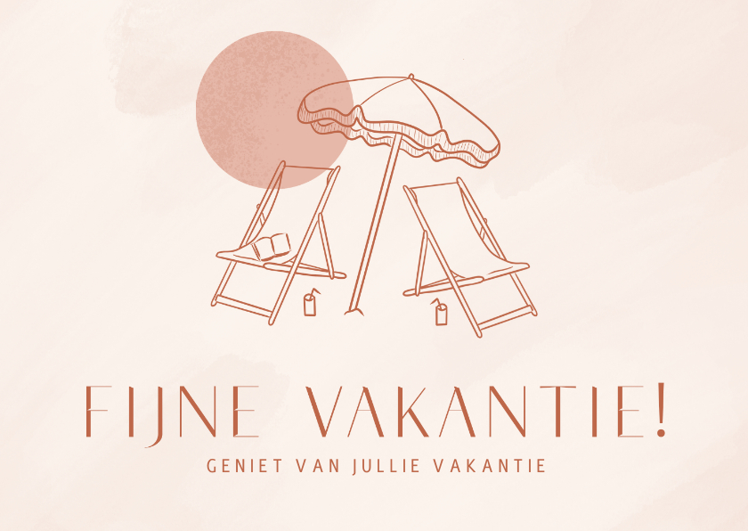 Vakantiekaarten - Trendy vakantiekaart met strandstoel parasol en zon