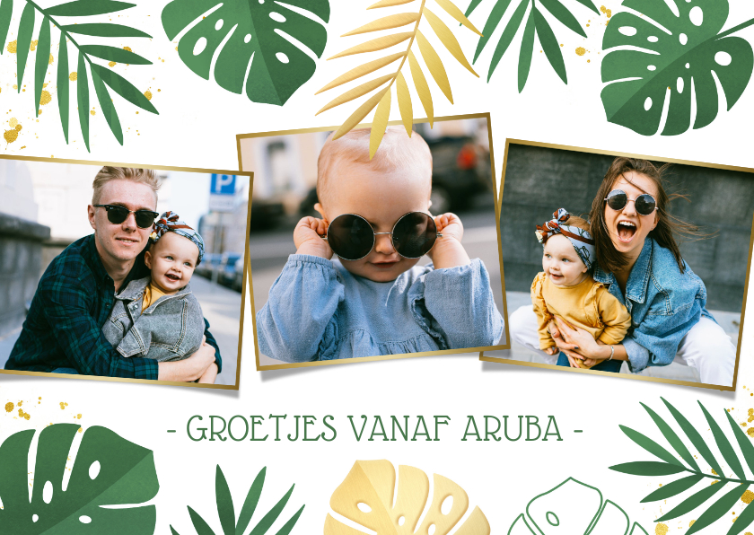 Vakantiekaarten - Tropische jungle vakantiekaart met Monstera bladeren en foto