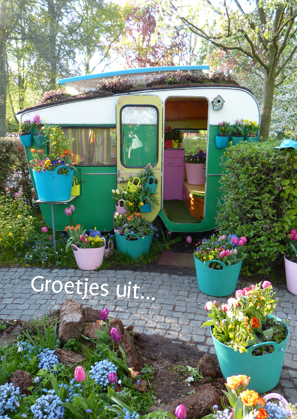 Vakantiekaarten - Vakantie Fleurige caravan