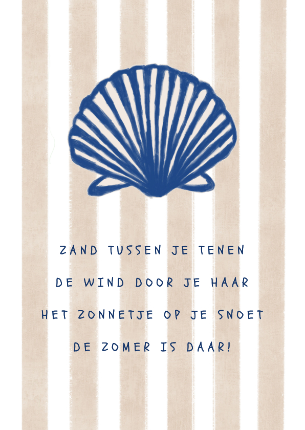 Vakantie kaart beige streep met schelp - Vakantiekaarten Vakantiekaarten - Vakantie kaart beige streep met schelp