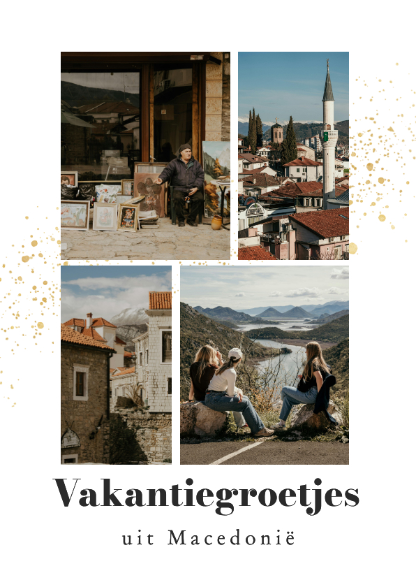 Vakantiekaarten - Vakantiegroetjes fotocollage groetjes uit met goudlook