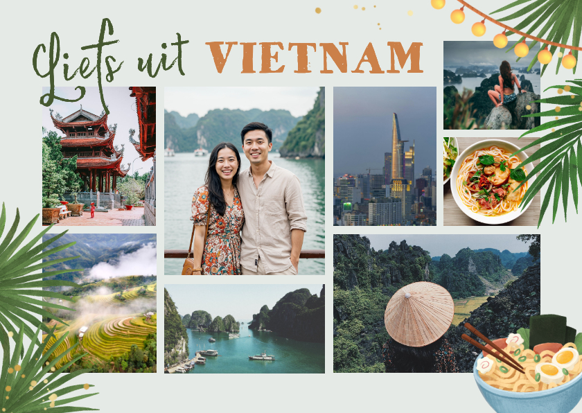 Vakantiekaarten - Vakantiekaart azie vietnam fotocollage noodles bladeren
