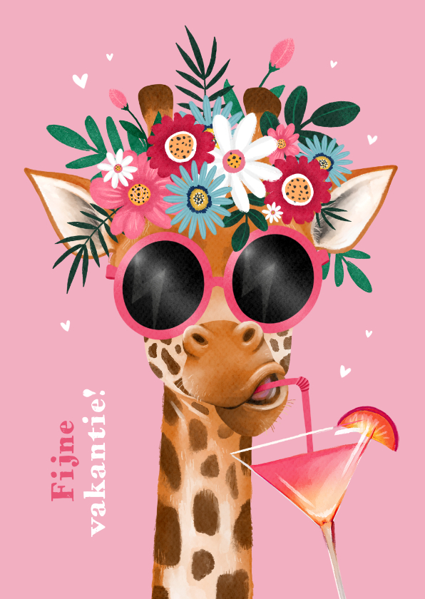 Vakantiekaart fijne vakantie giraf zonnebril cocktail bloem - Vakantiekaarten Vakantiekaarten - Vakantiekaart fijne vakantie giraf zonnebril cocktail bloem
