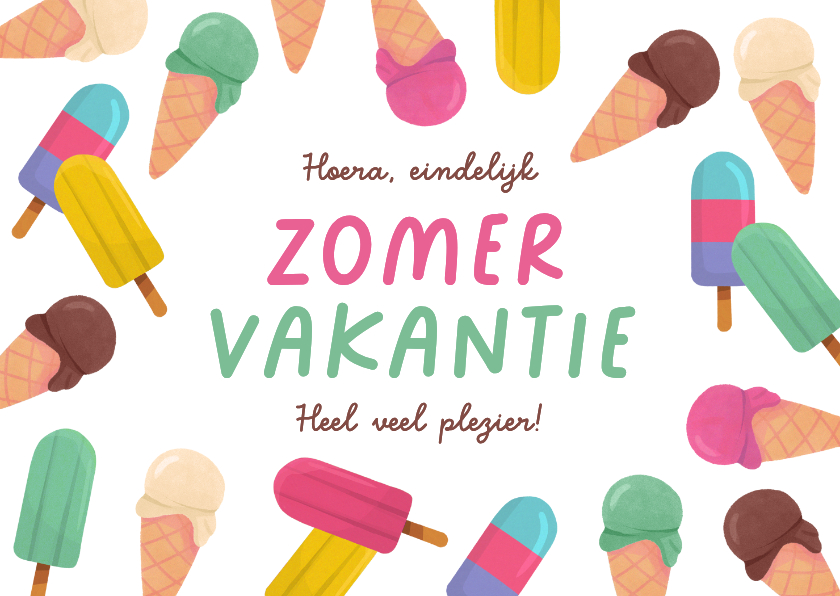 Vakantiekaart fijne vakantie ijsjes zomervakantie - Vakantiekaarten Vakantiekaarten - Vakantiekaart fijne vakantie ijsjes zomervakantie