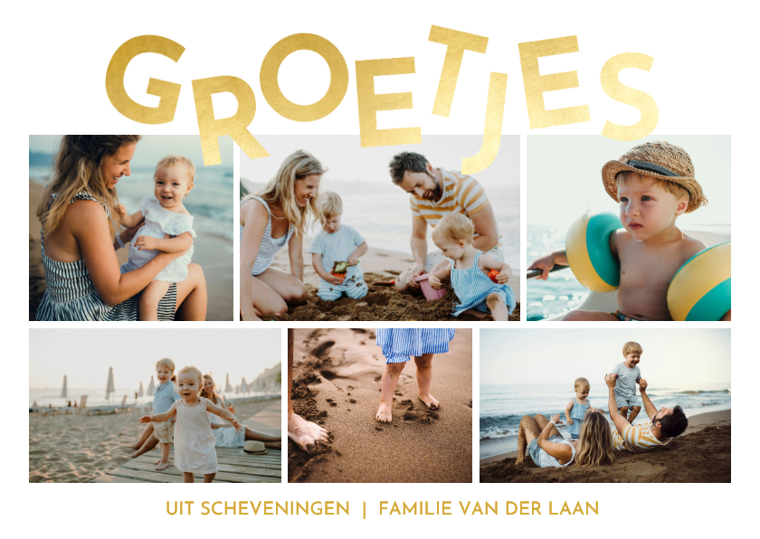 Vakantiekaarten - Vakantiekaart fotocollage 6 foto's en gouden groetjes