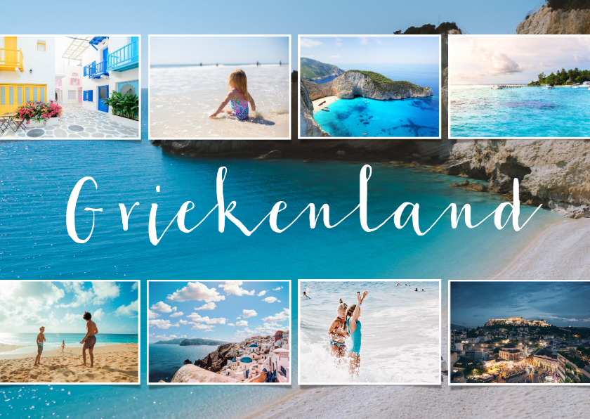 Vakantiekaarten - Vakantiekaart fotocollage 9 foto's met aanpasbaar land