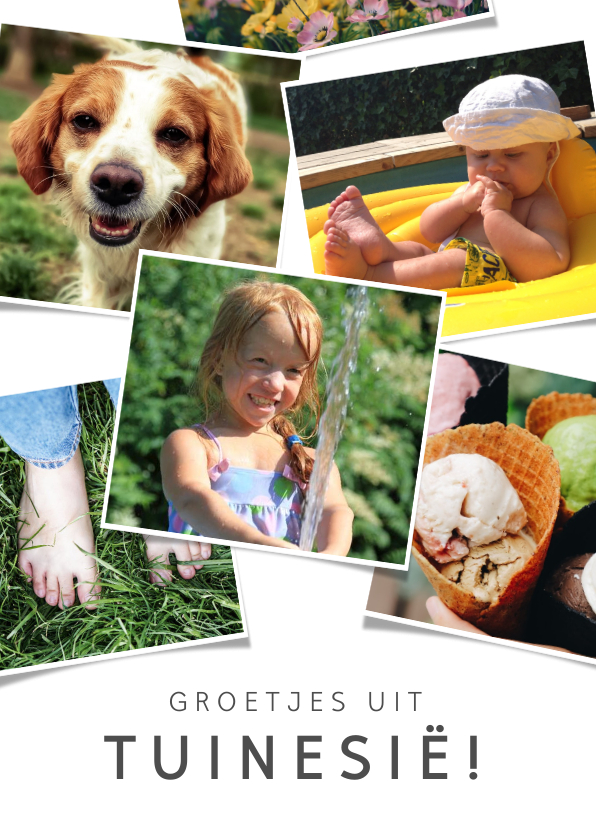 Vakantiekaarten - Vakantiekaart fotocollage groetjes uit Tuinesië -achtertuin