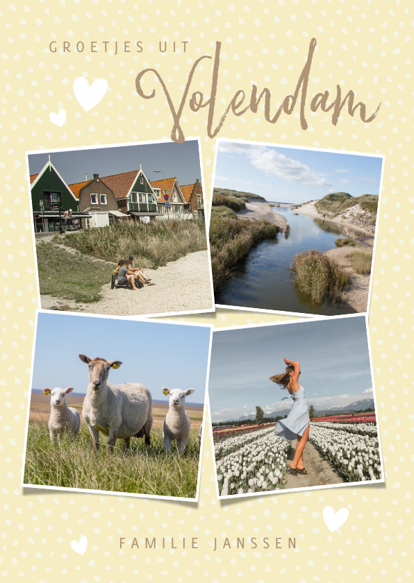 Vakantiekaarten - Vakantiekaart fotocollage, stipjes, hartjes en groeten uit