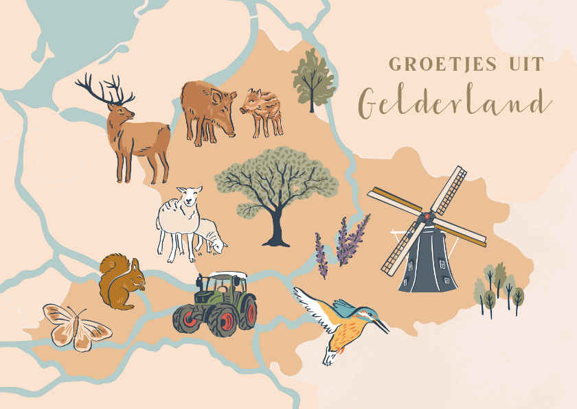 Vakantiekaarten - Vakantiekaart Gelderland illustraties