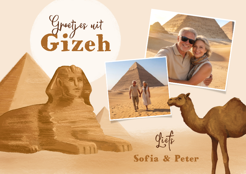 Vakantiekaarten - Vakantiekaart Gizeh Afrika Egypte sfinx piramide kameel foto